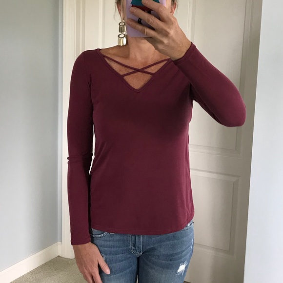 Wine Color Long Sleeve Top - Picture 2 of 5